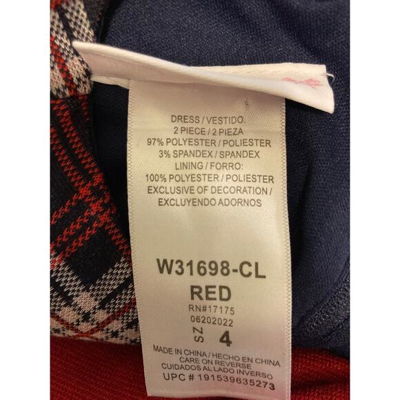 Bonnie Jean Girls Plaid Holiday Dress with Cardigan Size 4 Red and Navy NWT - Picture 4 of 8